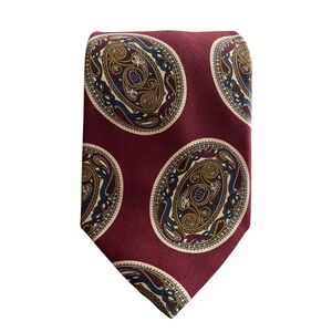 Muse's Atlanta Silk Necktie Hand Sewn Made‎ In USA Burgundy Paisley Pattern VTG